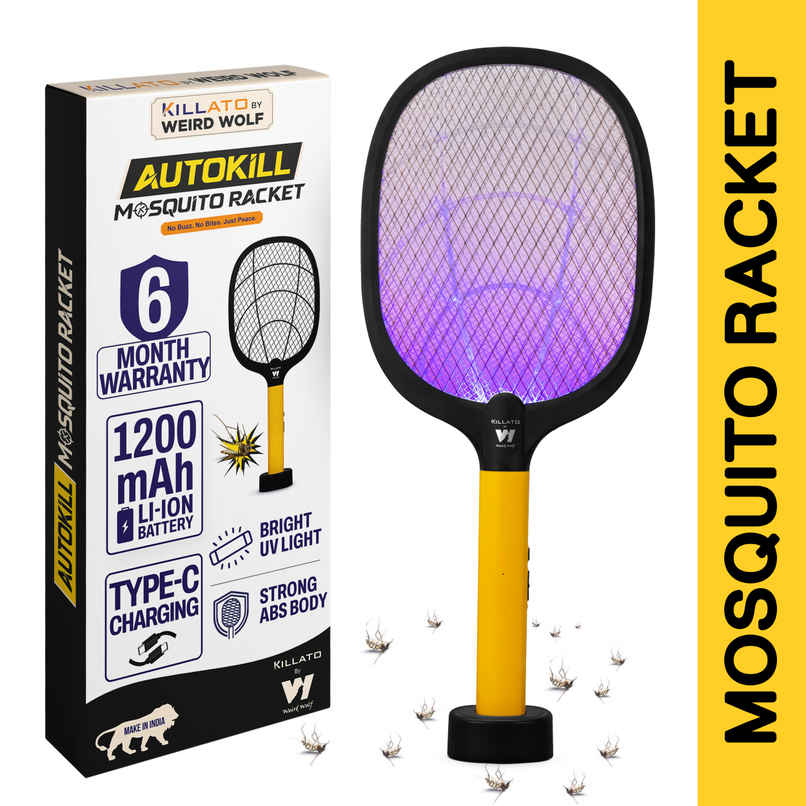 Killato Weird Wolf 2 In 1 Uv Light Mosquito Bat Racket Usb Type-C Charging, (Yellow-Black)