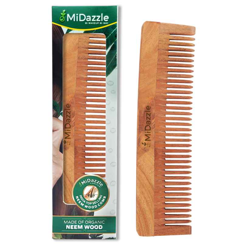 Midazzle Organic Kacchi Neem Wooden Comb Regular Fine Tooth |MINC2102