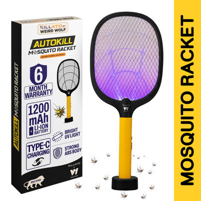 Killato Weird Wolf 2 In 1 Uv Light Mosquito Bat Racket Usb Type-C Charging, (Yellow-Black)