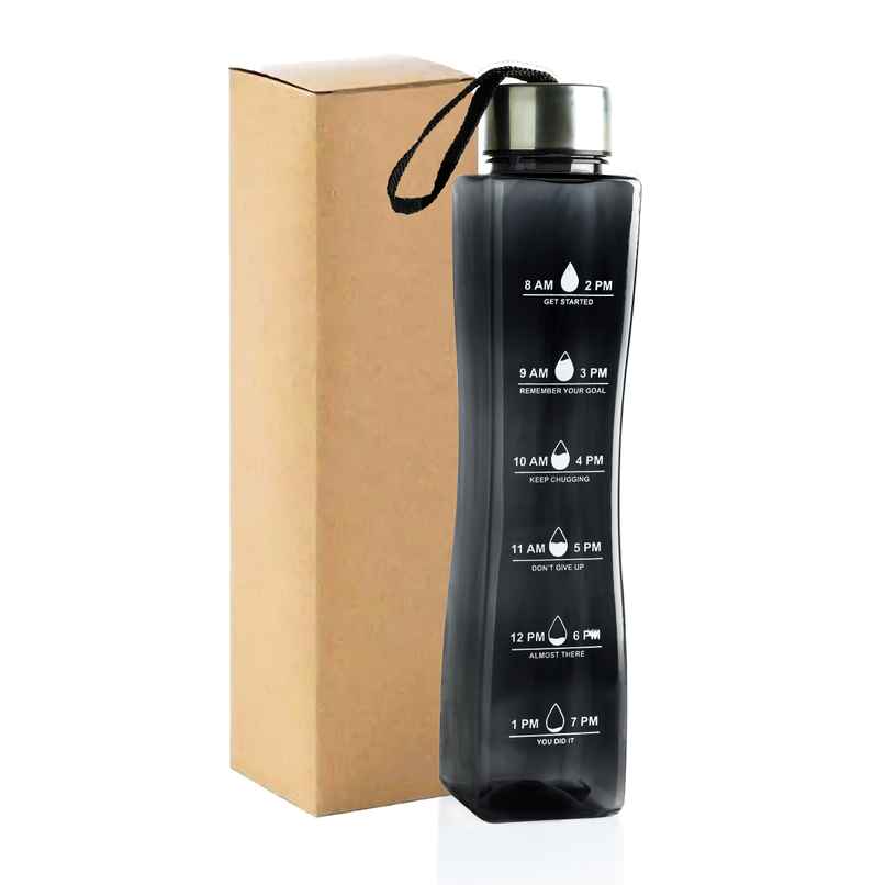 2Mech Plastic Water Bottle with Time Marker | Black | 800 ml