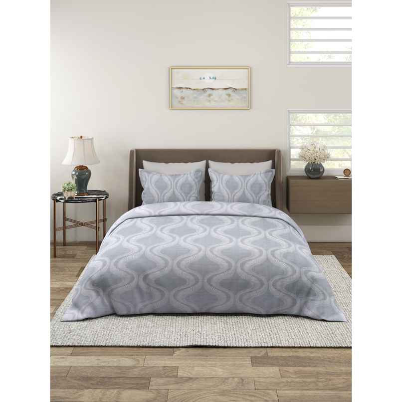 BAY6 100% Cotton Groovy Super Soft Double Bedsheet 120 Tc With 2 Pillow Covers - Grey