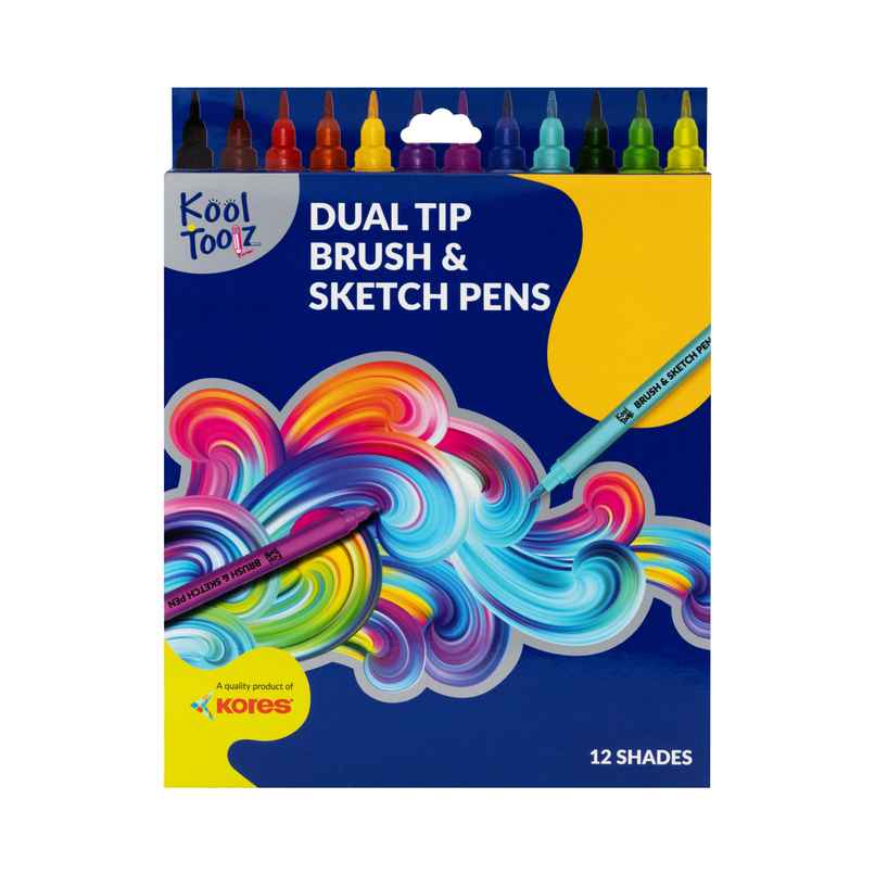 Kores Dual Tip Brush and Sketch Pens | 12 Shades