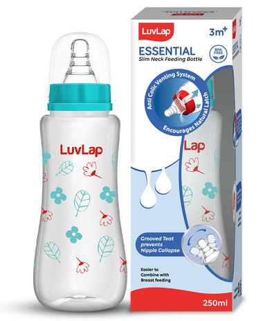 LuvLap Anti-Colic Slim/Regular Neck Essential Baby Feedding Bottle, 250ml, upto 3m+, BPA Free
