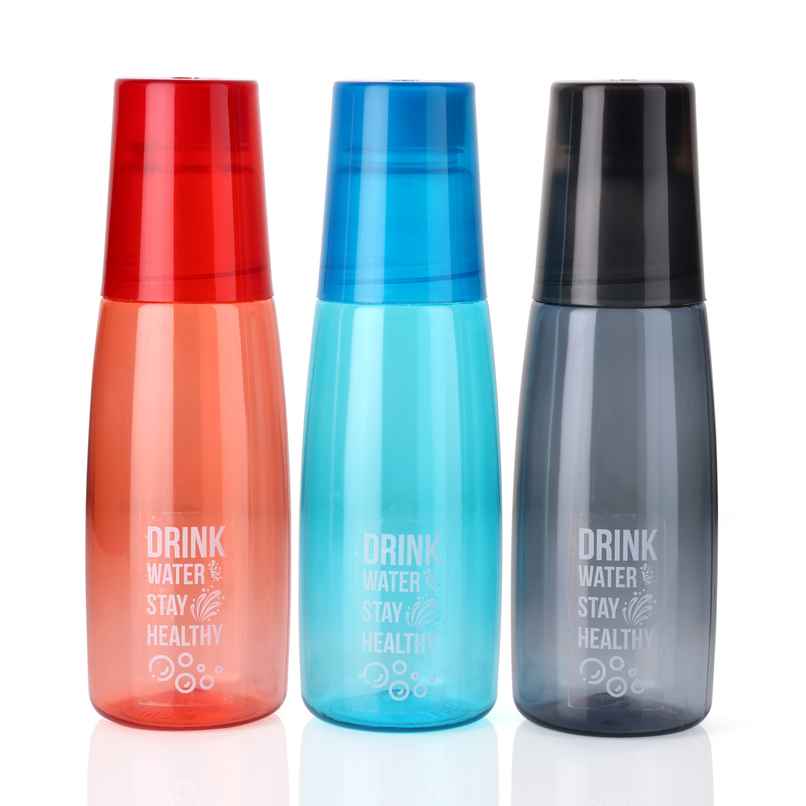 2Mech Plastic Fridge Water Bottle with Plastic Glass | Assorted | 1 L