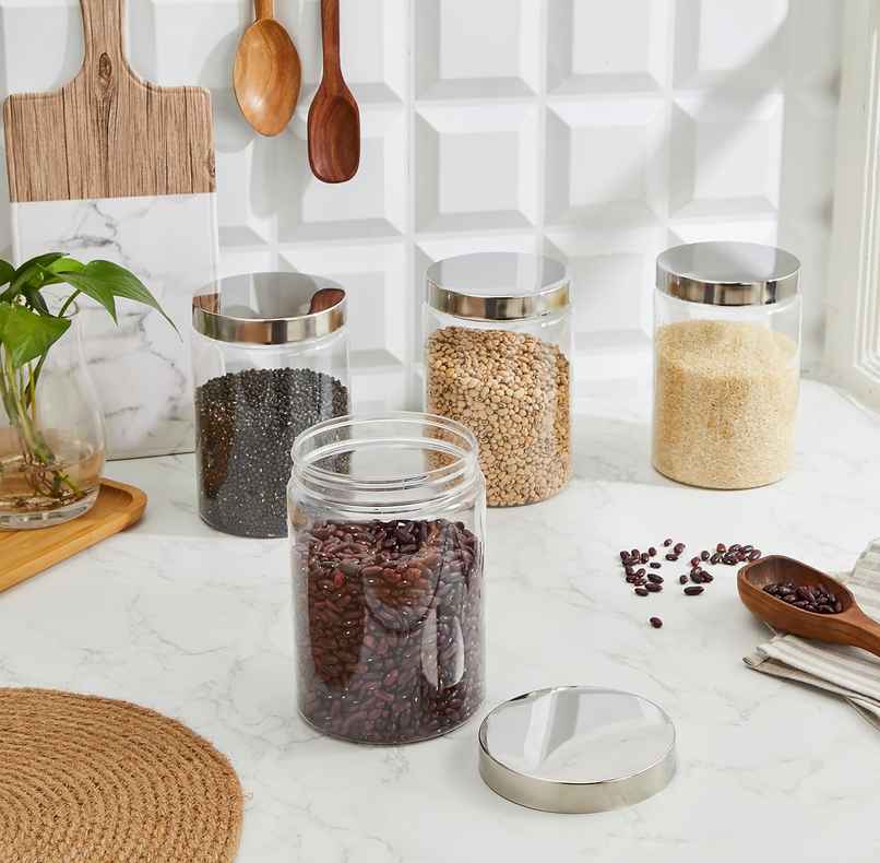 YouBee Plastic Storage Steel Cap Jar Set | Multipurpose Jar Set | 2000 ml | Set of 4 YouBee Plastic Storage Steel Cap Jar Set | Multipurpose Jar Set | 2000 ml | Set of 4