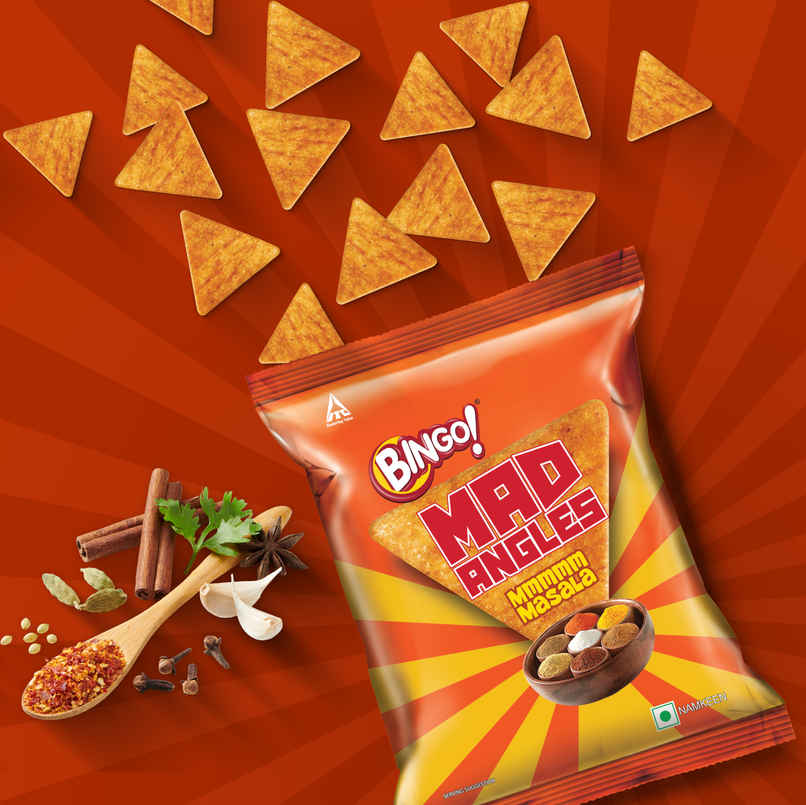 Bingo! Mad Angles Masala Madness Crisps | Crunchy & Enjoyable Bingo! Mad Angles Masala Madness Crisps | Crunchy & Enjoyable