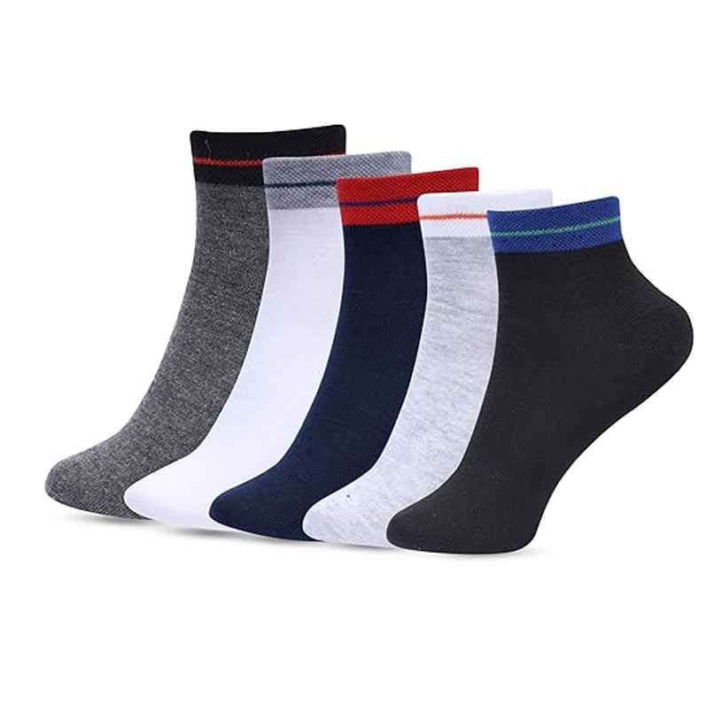 Luxrio Men's Solid Ankle Length Cotton Socks | SCK-14-5-PK-ANKL | Multicolour - Free Size