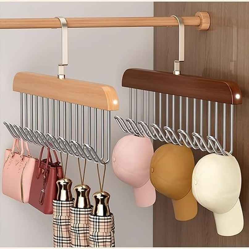 Perpetual Wooden Hangers | Adjustable 8-Hook Wardrobe Hanger for Accessories | Pack of 4 Perpetual Wooden Hangers | Adjustable 8-Hook Wardrobe Hanger for Accessories | Pack of 4