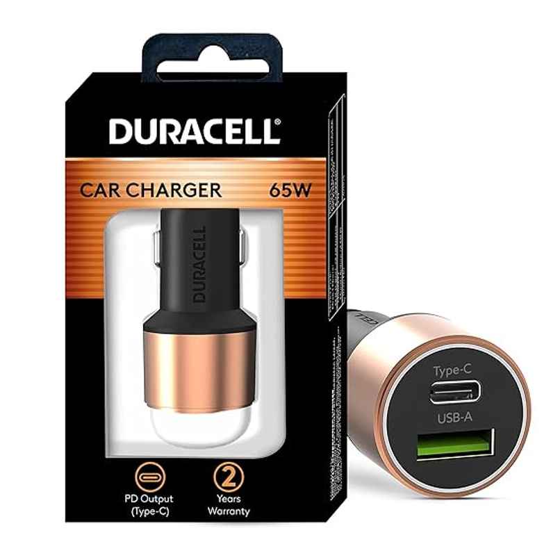 Duracell 65W Fast Car Charger Adapter with Dual Output, Type C | All Smartphones - Black Duracell 65W Fast Car Charger Adapter with Dual Output, Type C | All Smartphones - Black