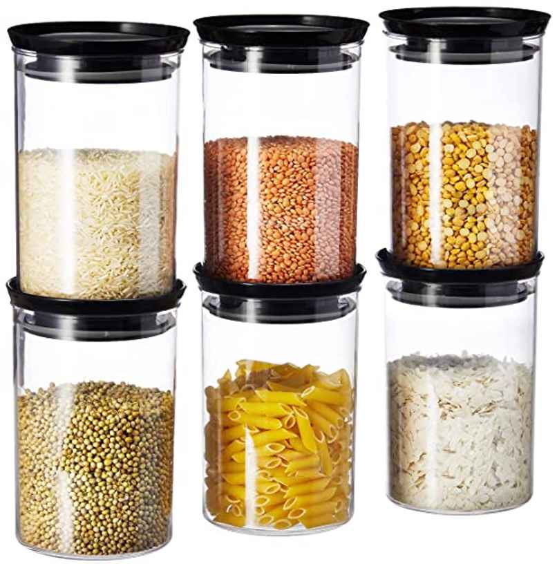 YouBee 900 ml Multipurpose Plastic Storage Jar and Kitchen Storage Container | Set of 6 | Black YouBee 900 ml Multipurpose Plastic Storage Jar and Kitchen Storage Container | Set of 6 | Black