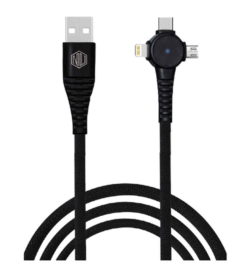 Nu Republic Blaze Trinity 2.0 3-in-one USB Type C Cable 1 m USB-A to Type-C + MicroUSB + Type-L Fast Charge Cable (Compatible with Mobile, Tablet, Laptop) - Black