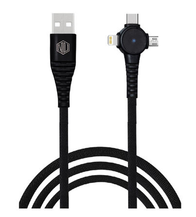 Nu Republic Blaze Trinity 2.0 3-in-one USB Type C Cable 1 m USB-A to Type-C + MicroUSB + Type-L Fast Charge Cable (Compatible with Mobile, Tablet, Laptop) - Black