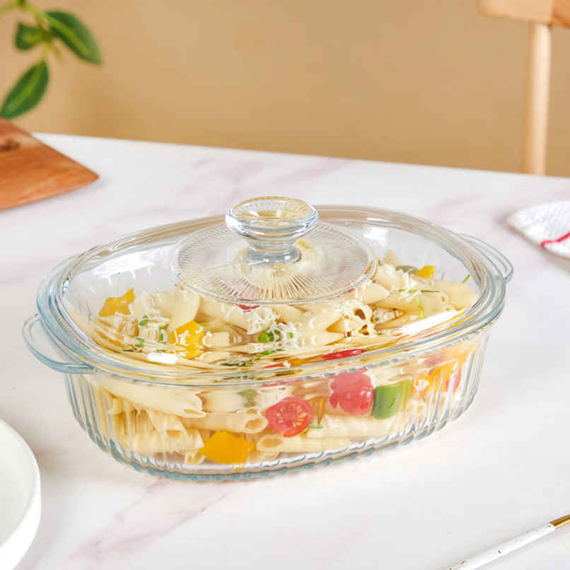 Nestasia Fluted Glass Casserole Dish With Lid 1800ml Nestasia Fluted Glass Casserole Dish With Lid 1800ml