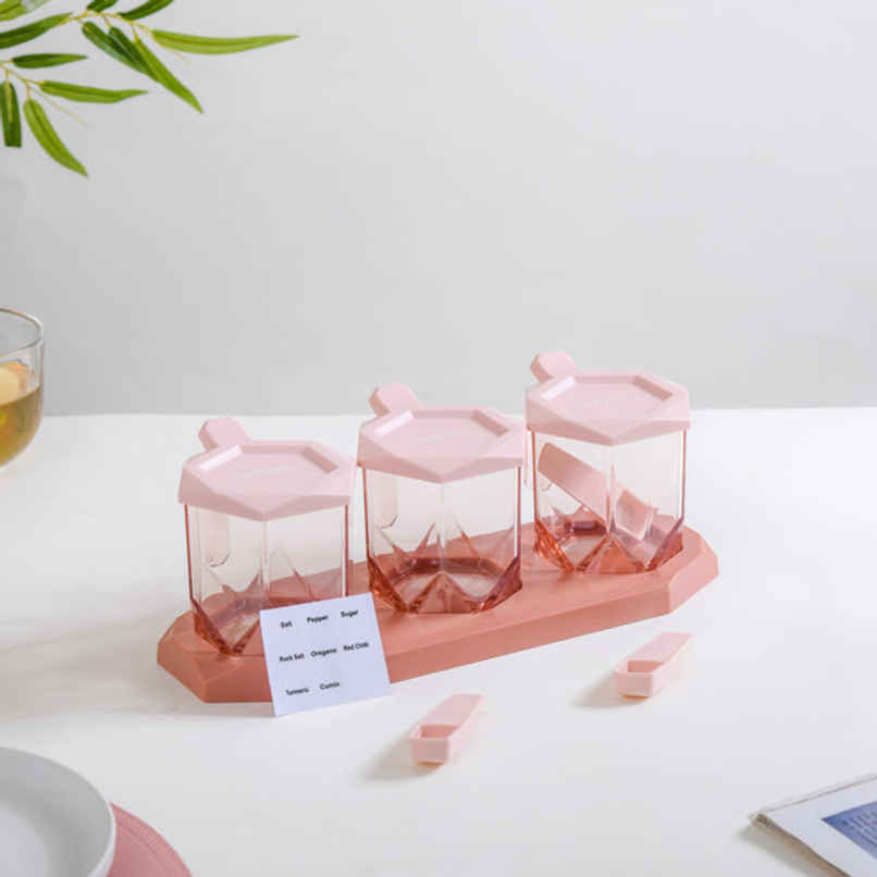 Nestasia Spice Containers With Spoons Set Of 3 Pink Nestasia Spice Containers With Spoons Set Of 3 Pink