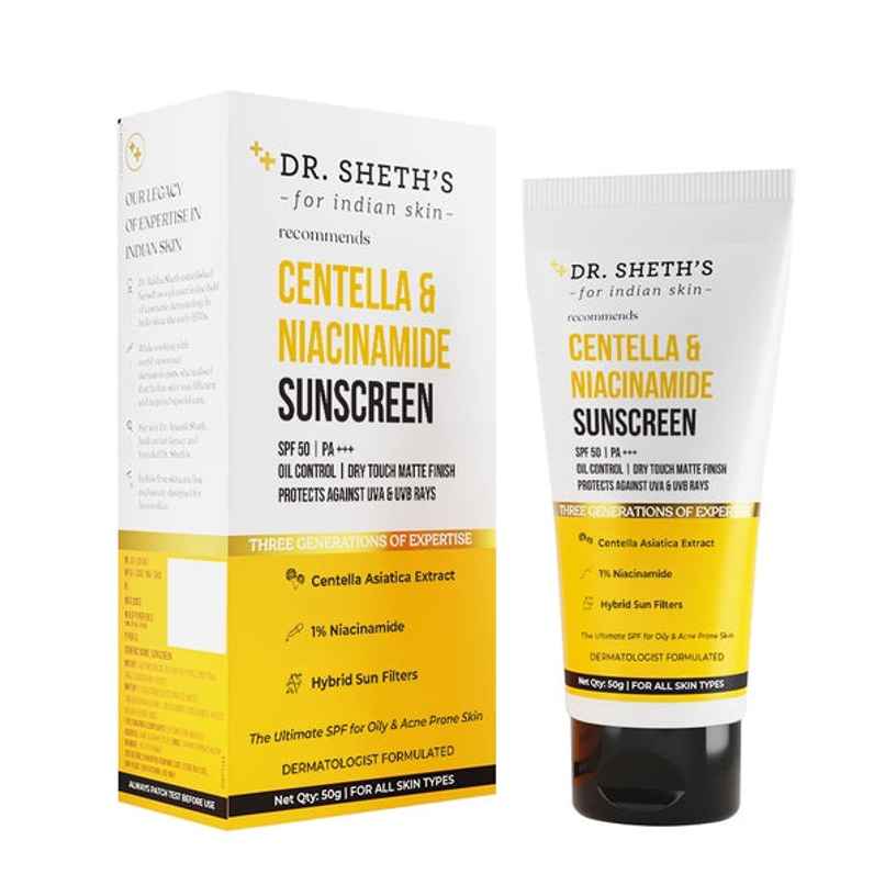 Dr. Sheth'S Centella & Niacinamide Sunscreen Spf 50 Pa+++ Protection For Oily & Acne-Prone Skin