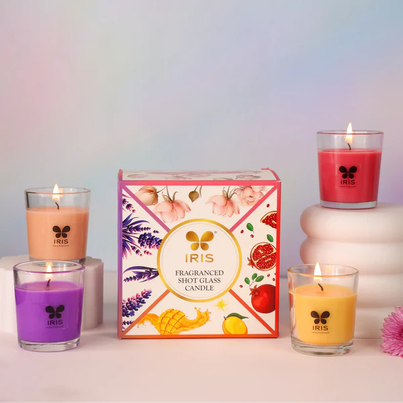 IRIS Shot Glass Candles, Damask Rose,Mango Sorbet,Peach Pomegranate
