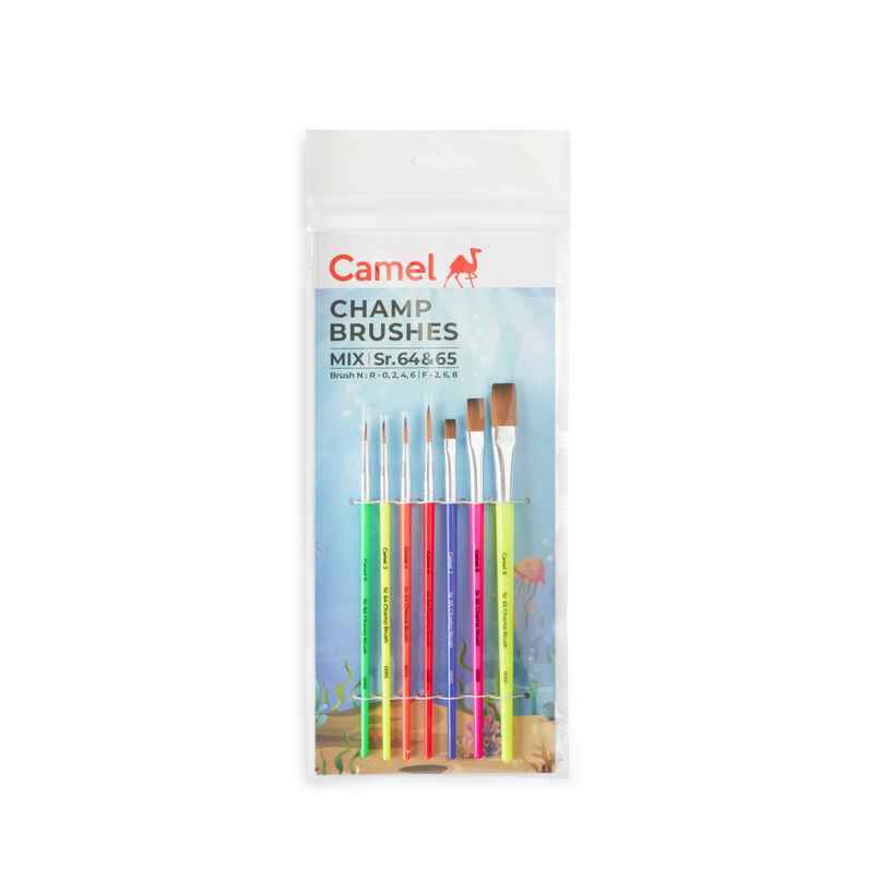 Camel Champ Brushes Assorted Pack Of 7 Brushes, Round And Flat