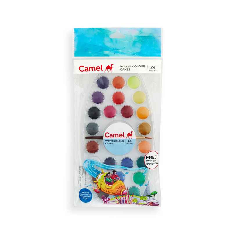 Camel Student Water Colours Assorted Box Of Cakes, 24 Shades With Lens Type Lid