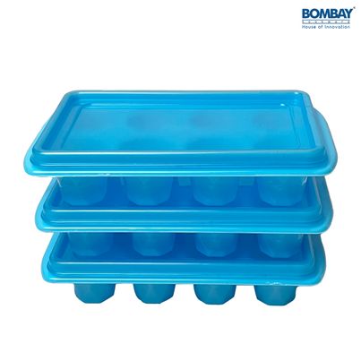 Ice Cube tray with Removable lid Plastic (Pack of 3) (Blue)