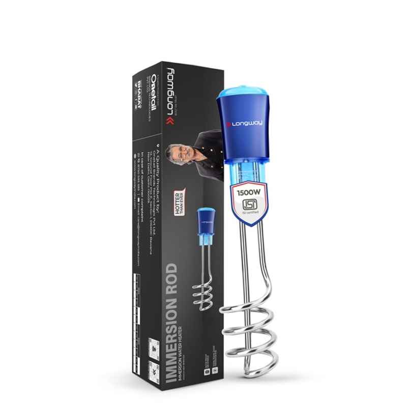 Longway LWIR01 1500W Immersion Heater | Waterproof, Shockproof | Fast Heating | ISI Certified | Blue
