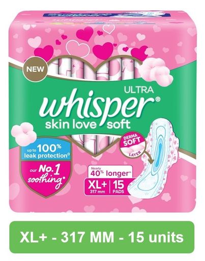 Whisper Ultra Skin Love XL+ Sanitary Pads Whisper Ultra Skin Love XL+ Sanitary Pads