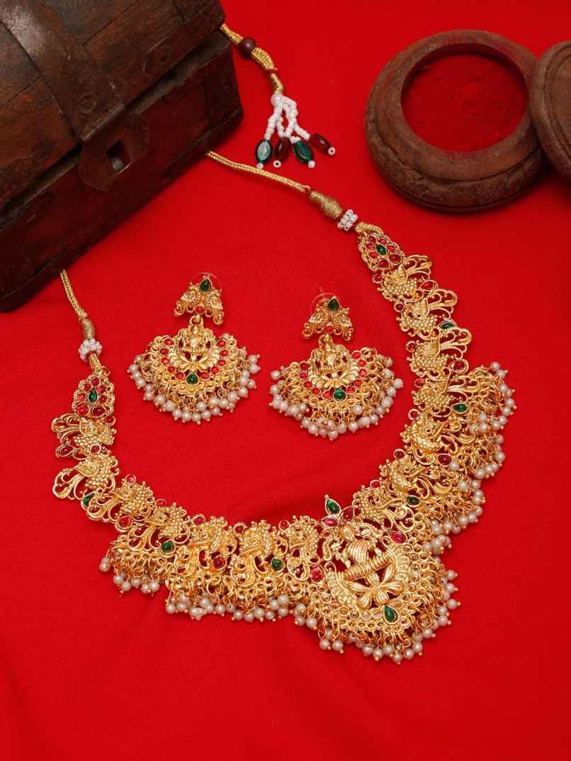 Youbella Temple Jewellery Set With Earrings For Girls And Women (Gold) (Ybnk - 50618)