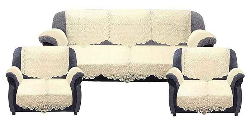 Kuber Industries Cotton Geometric 5 Seater Sofa Cover Set|6 Pieces Arms Cover|Pack of 16 (Cream)