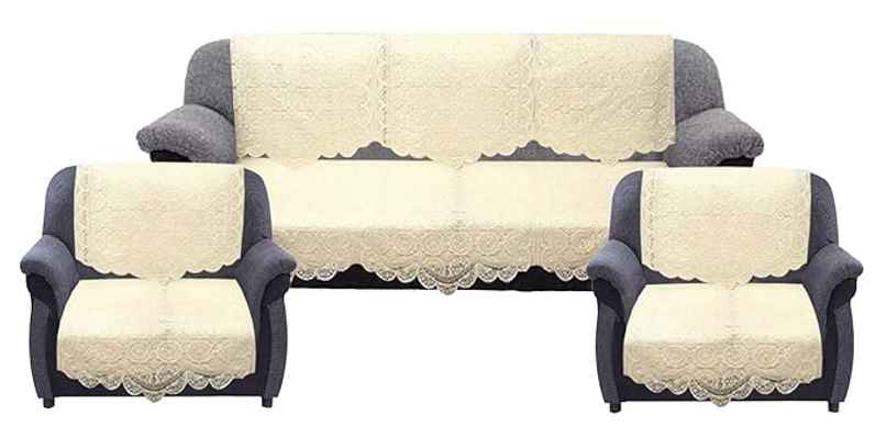 Kuber Industries Premium 5 Seater Sofa Cover | Chikankari Cotton Fabric | Cream