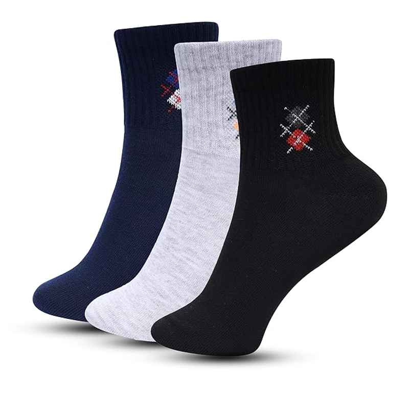 Luxrio Men's Solid Ankle Length Cotton Socks | SCK-8-3-PK-ANKL | Multicolour - Free Size