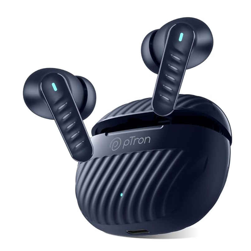 pTron Bassbuds Bliss TWS Earbuds | TruTalk ENC Calls | 40H Playtime | 50ms Game/Music Mode - Blue