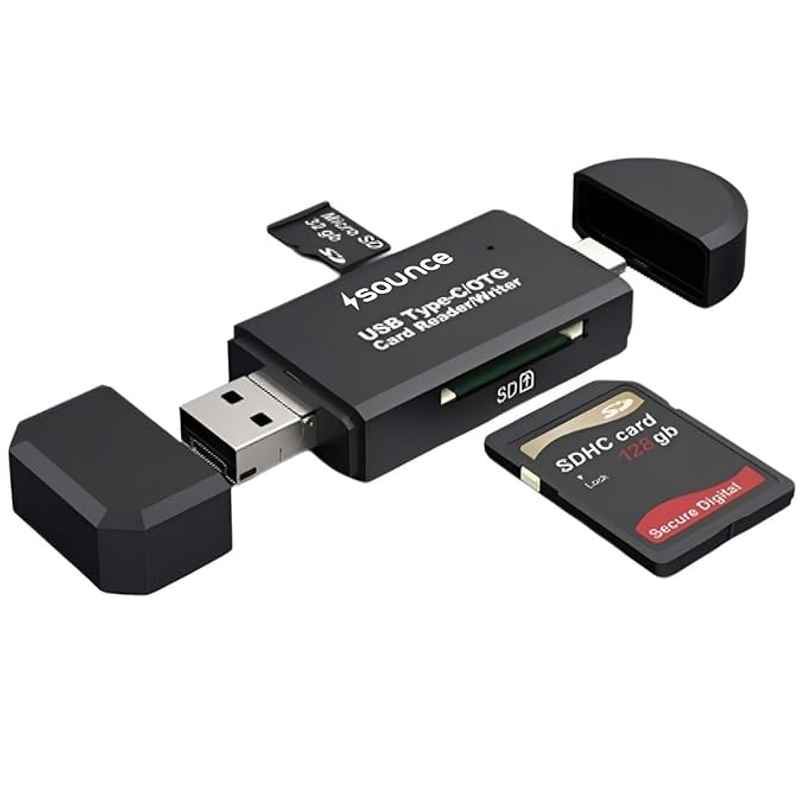 Sounce 3 In 1 Sd Card Reader Usb Type C, Usb 3.0 And Micro Usb Otg Memory Card Adapter,Black Sounce 3 In 1 Sd Card Reader Usb Type C, Usb 3.0 And Micro Usb Otg Memory Card Adapter,Black