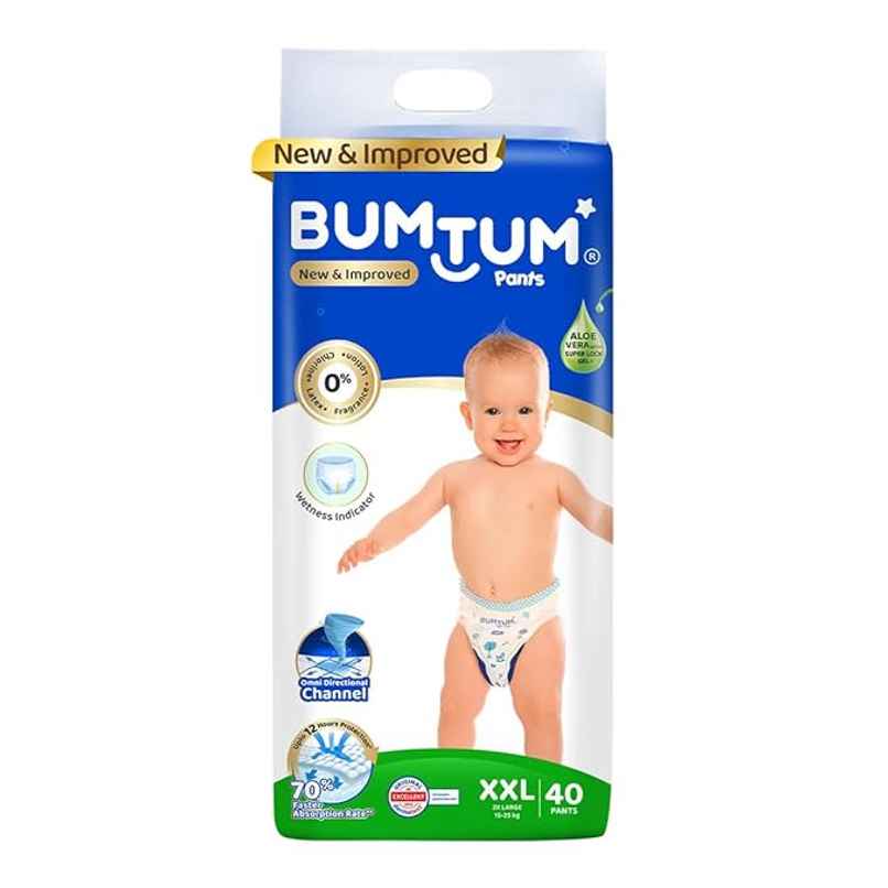 Bumtum Baby Diaper Pants, Double Layer Leakage Protection (XXL, 40 Count)