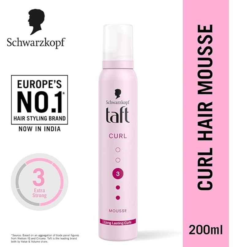 Schwarzkopf Taft Mousse Curl Hold 3 | Mousse For Curly Hair Routine | Long Lasting Curls Schwarzkopf Taft Mousse Curl Hold 3 | Mousse For Curly Hair Routine | Long Lasting Curls