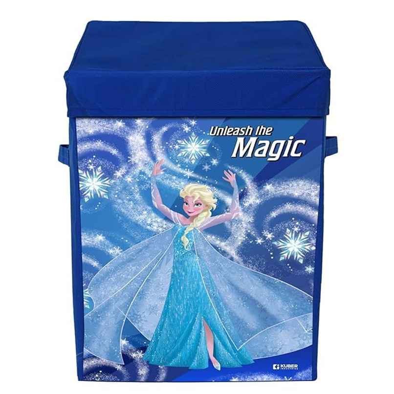 Kuber Industries Foldable Laundry Basket with Lid | Disney Frozen Print | 60 L | Blue