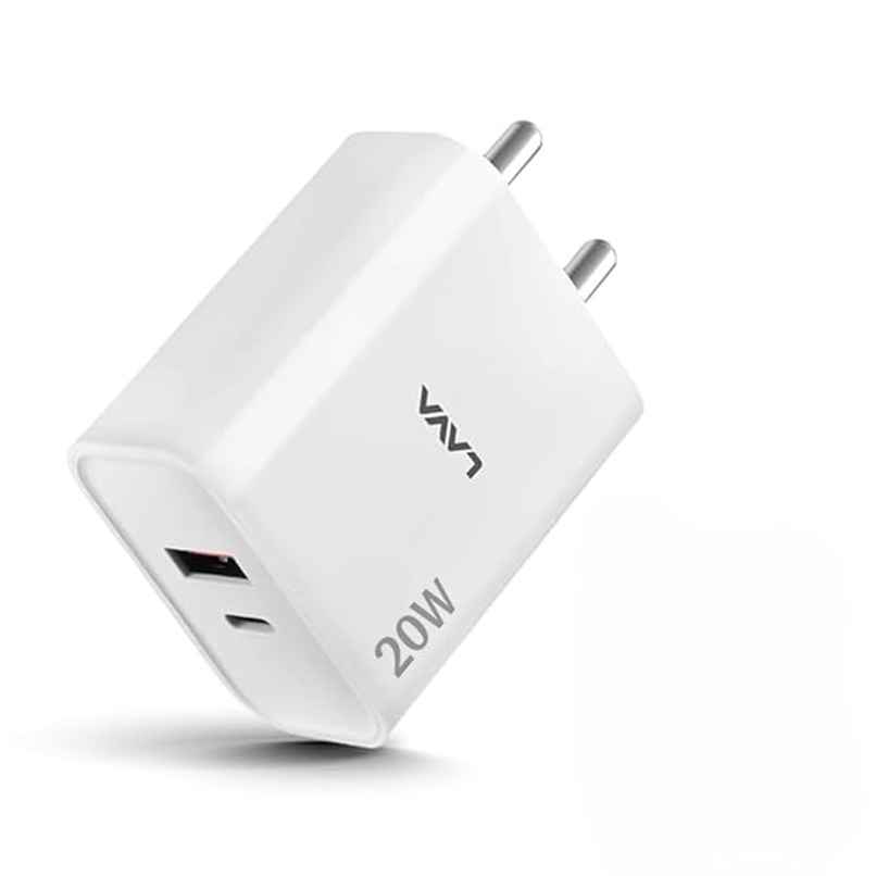 Lava 20W Type C Fast Wall Charger with PD Technology | Type C to C Data Cable Inside | White Lava 20W Type C Fast Wall Charger with PD Technology | Type C to C Data Cable Inside | White