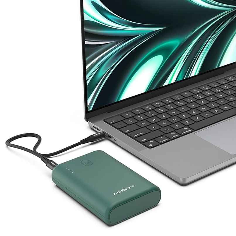 Ambrane 45W Fast Charging Powerbank For Macbook & Type C Laptops, 15000 mAh (Powerlit 45, Green)