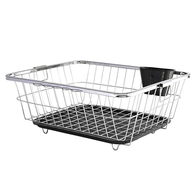 Kuber Industries Stainless Steel Dish Rack | Vessels Organizer with Draining Tray | 17x22 Inch
