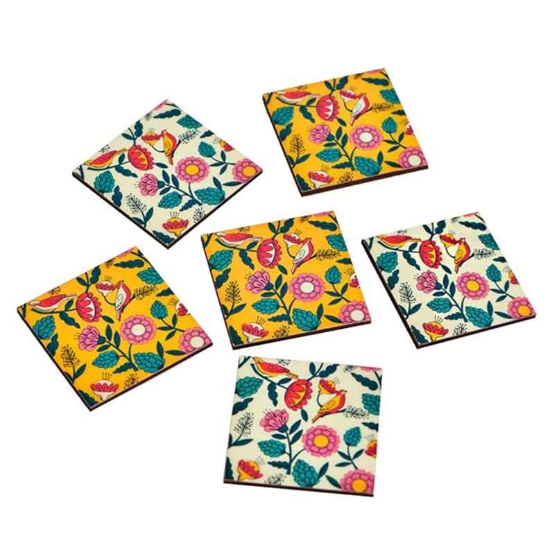 Chumbak Country Wooden Coasters - Set Of 6 Chumbak Country Wooden Coasters - Set Of 6