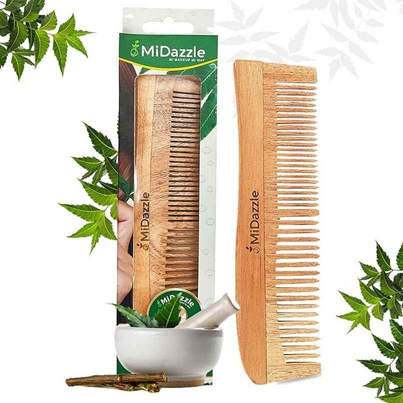 Midazzle Organic Kacchi Neem Wooden Dressing Comb 2in1 |MINC2104