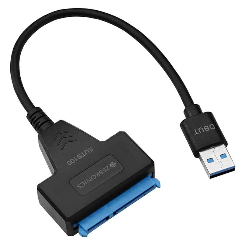ZEBRONICS UTS100 USB 3.0 to SATA Adapter for 2.5 HDD/SSD with Plug & Play, Durable Material, Super Fast Transfer, Upto 5 Gbps - Black ZEBRONICS UTS100 USB 3.0 to SATA Adapter for 2.5 HDD/SSD with Plug & Play, Durable Material, Super Fast Transfer, Upto 5 Gbps - Black