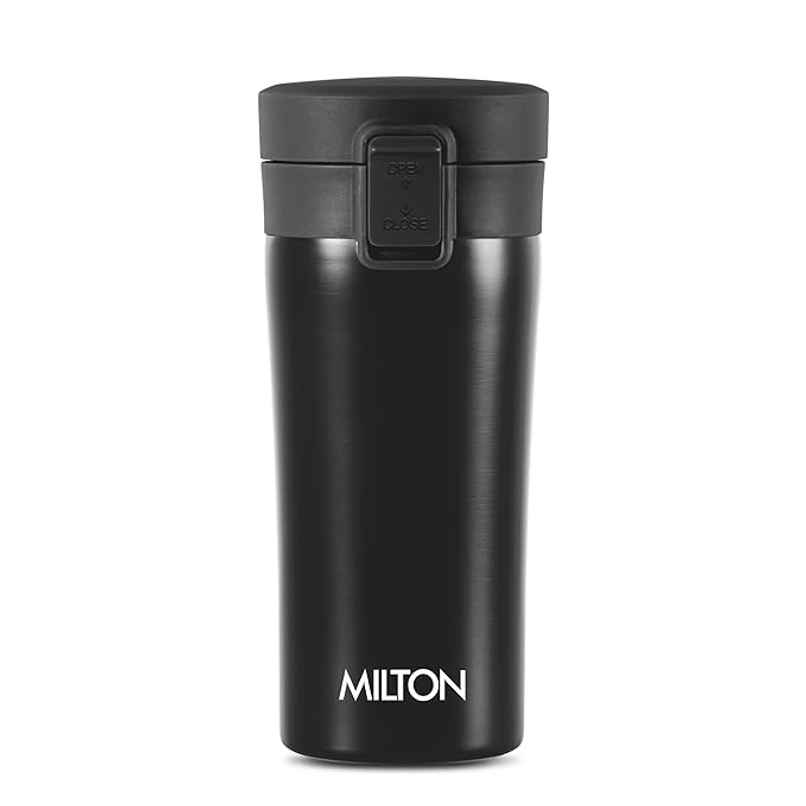 Milton Thermosteel Vacuum Insulated Coffee Mug, 300 ml, Black | Hot & Cold Flask