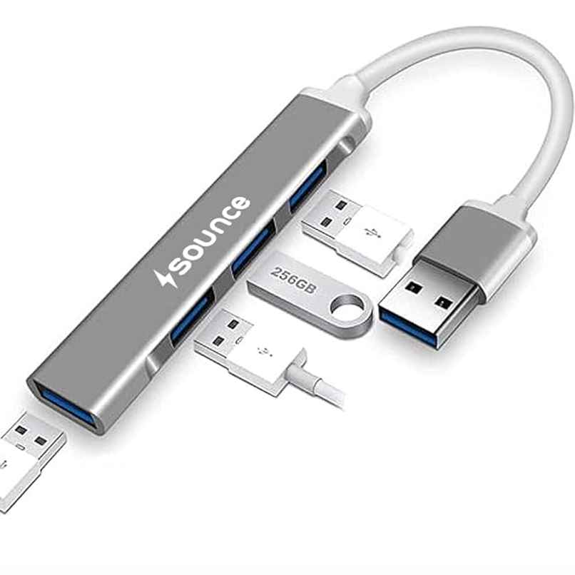 Sounce 4-Port USB 3.0 Hub with Aluminium Shell For Pc-Macbook-Mac Pro-iMac-Surface Pro | Grey