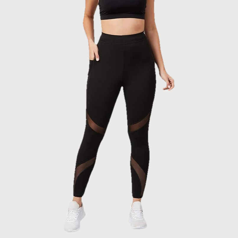 Blinkin Women's Gym Pants & Tights - Black | Stretchable | With Mesh Insert & Side Pockets | XXl