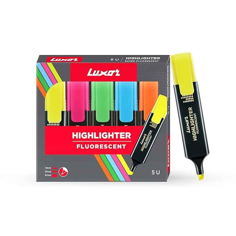 Luxor Fluorescent Highlighter | Assorted | Perfect for Professional & Student Work