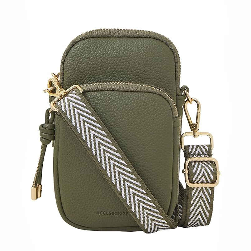 Accessorize London Women's Webbing Strap Phone Bag | Green