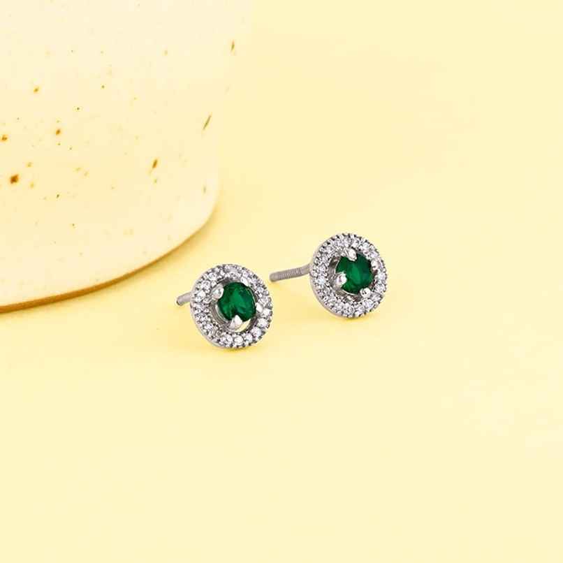 Giva Silver Forest Green Shining Halo Studs