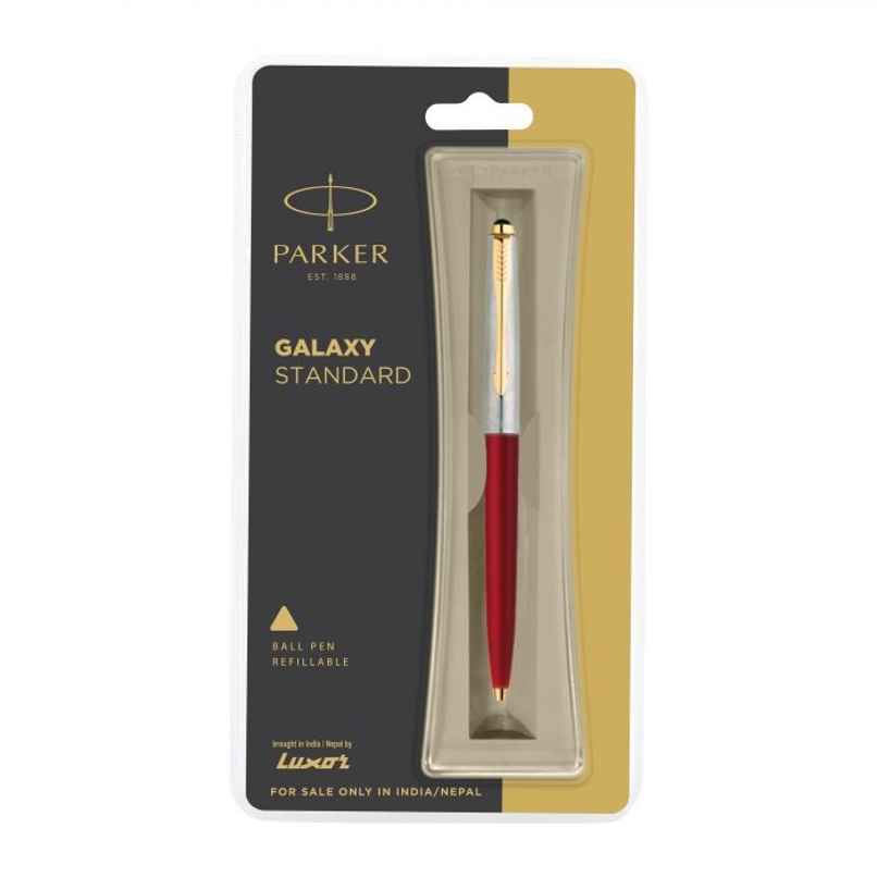 Parker Galaxy Standard Gold Trim Ball Pen| Red Body Color| Ink Color | Blue Parker Galaxy Standard Gold Trim Ball Pen| Red Body Color| Ink Color | Blue