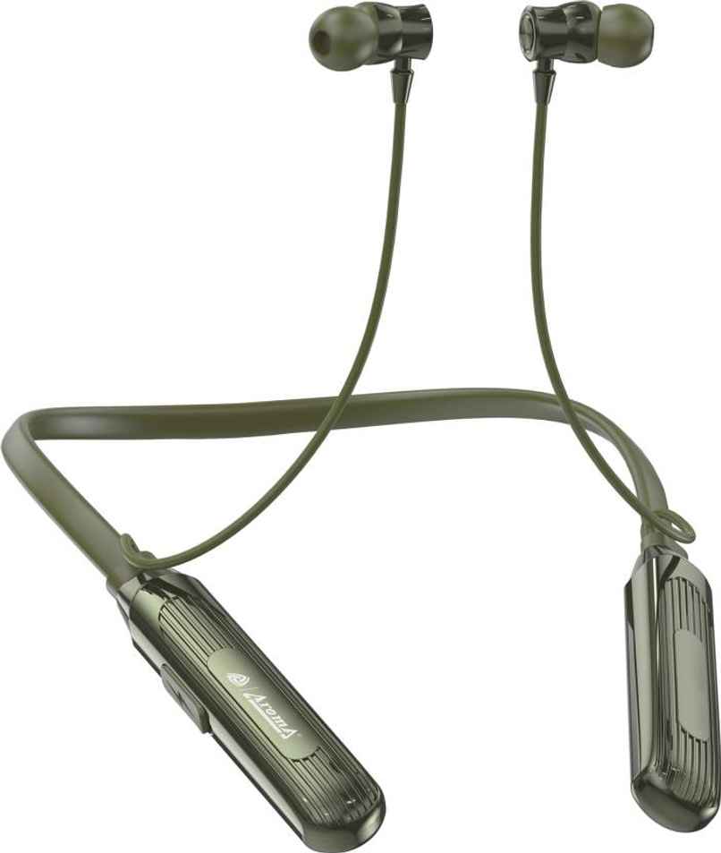 Aroma Nb124 Clock - 100 Hours Playback | Wireless Bluetooth Neckband | Fast Charging | Olive Green