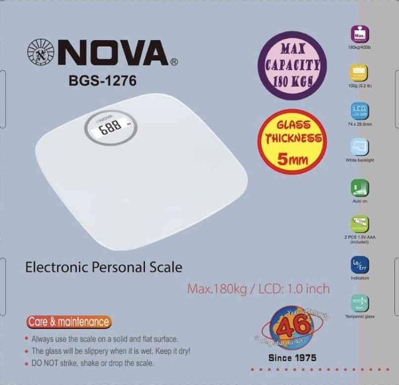 Nova BGS 1276 Electronic Personal Glass Scale - 180 Kg | White