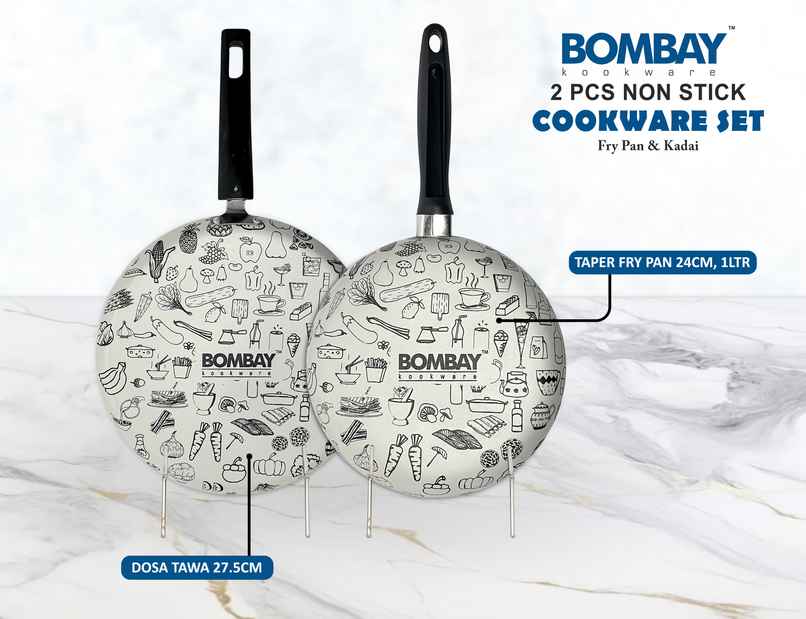 Bombay Kookware Kala Kruti 2Pcs Set- Fry Pan (24 Cm) And Dosa Tawa (27.5 Cm)
